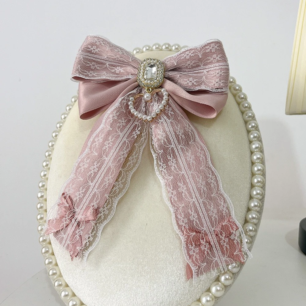 

Броши ручной работы из ткани с кружевным бантом для женщин - булавка для воротника рубашки со стразами и бантом | Винтажный ювелирный аксессуар