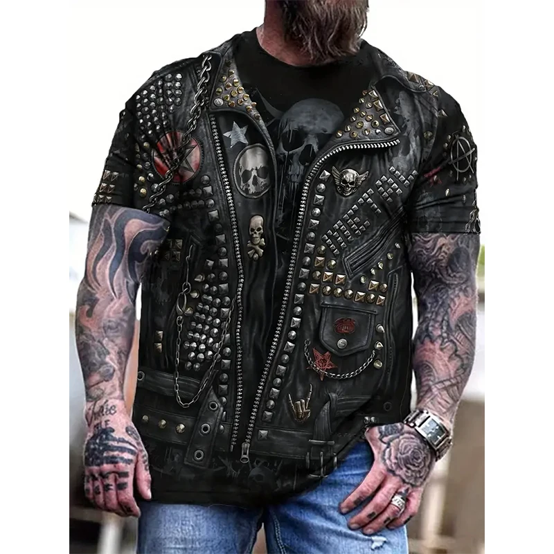 Motorcycle Jackets Graphic 3D Print T-Shirts Men Retro Short Sleeve T Shirt Hip Hop Oversized Y2K Harajuku Tees Top Kid Clothing