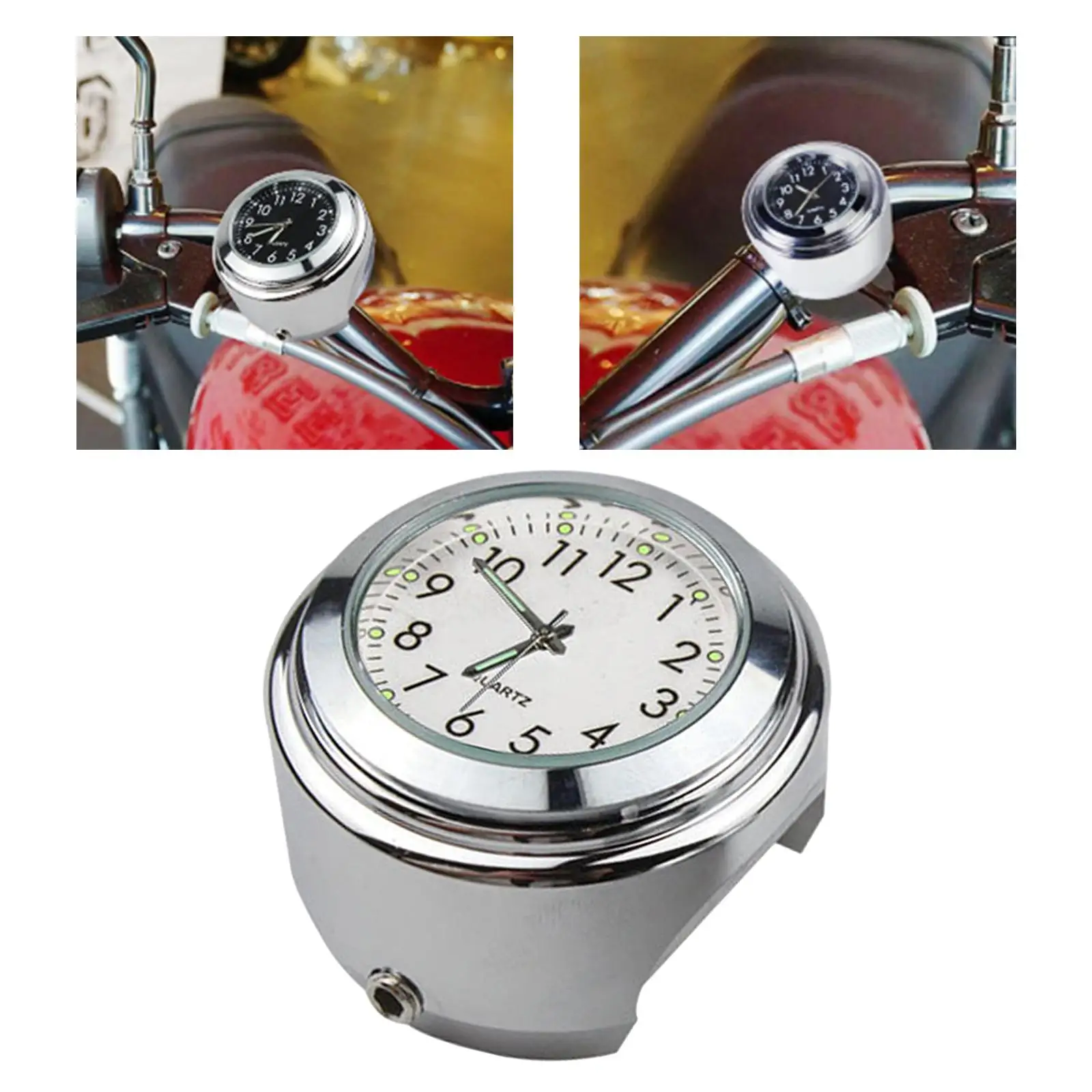 Waterproof Aluminum Handlebar Clock with Thermometer Motorcycle Mount Time Gauge for Cruiser Yacht Buggy