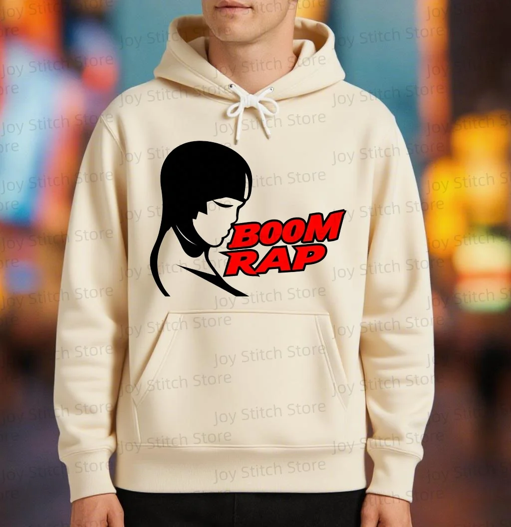 

Hip hop BOOM RAP pattern men's hoodie, oversized sportswear for autumn and winter street wear, couple outfit, warm clothing