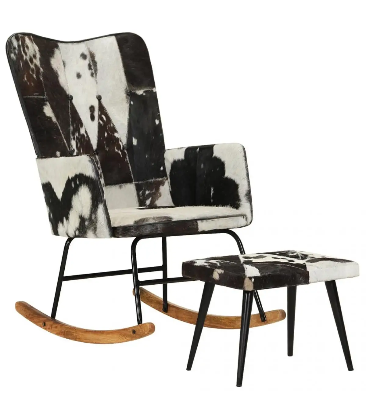 Rocking chairs with black genuine leather stool