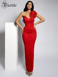 VC Sexy One Shoulder Diamond Flower Patchwork V Neck Backless Ankle Length Bodycon Long Dresses Evening Party Gown
