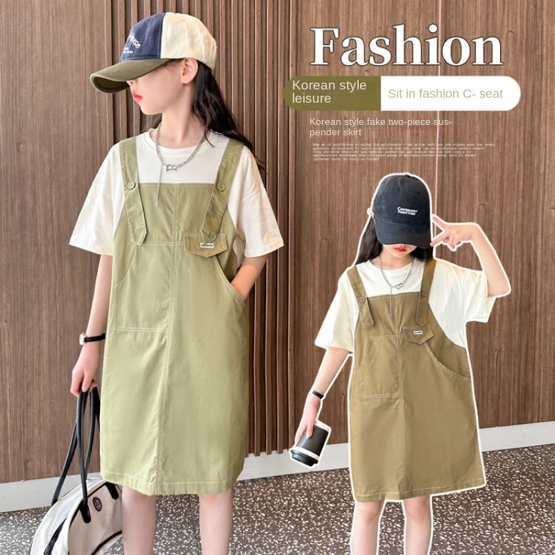 Girls Casual Dress Korean Style Fashion Overall Dress Children's Clothing Outfit Teenage Girls Straight Dress for School Girls