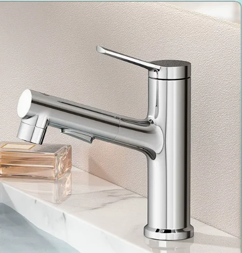 Creamy style brass white washbasin faucet for home use, pull-out type, suitable for bathroom sink or countertop basin,