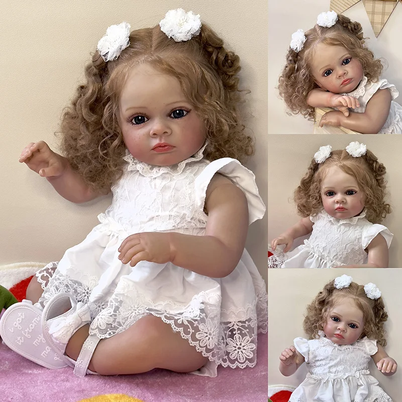 

60cm Tutti Reborn Toddle Princess Baby with Brown Curly Hair Lifelike 3D Skin with Veins Soft Vinly Reborn Baby Toy for Girl