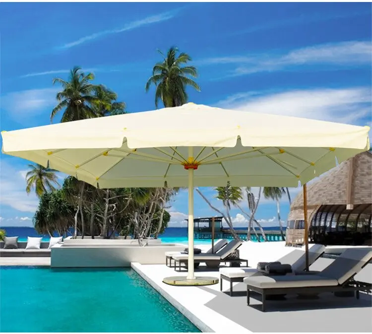 Modern Waterproof Outdoor Sun Umbrella for Beach Hotel & Courtyard Use-Square Shape Aluminum Pole Hydraulic Pressure