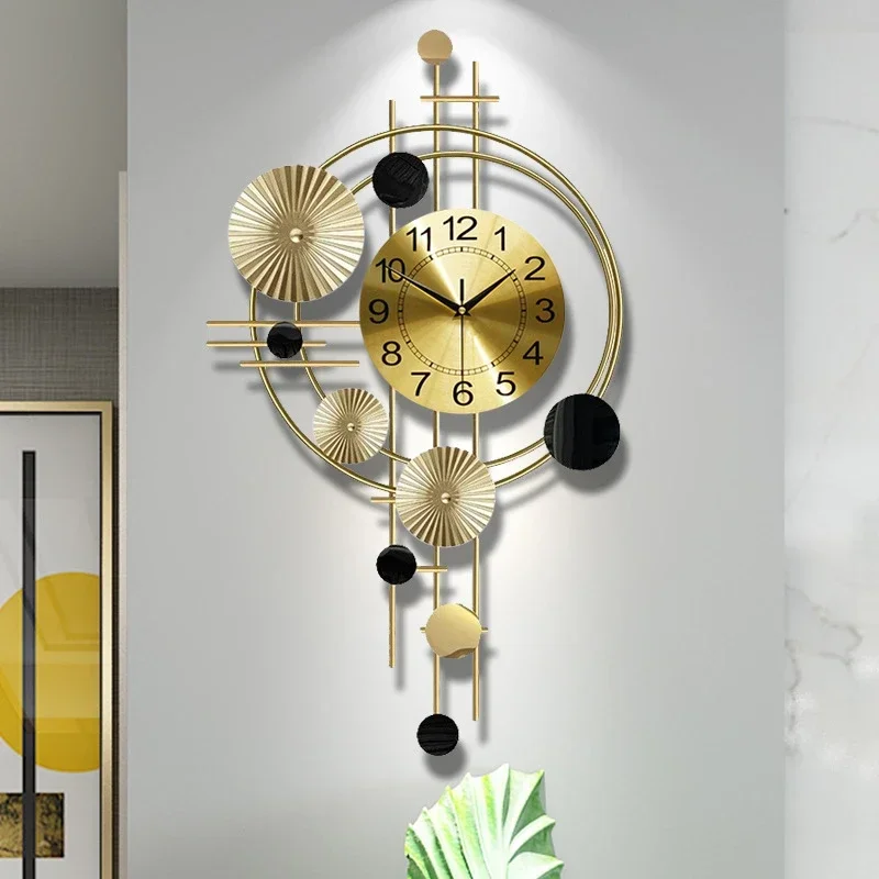 

Nordic Large Wall Clock Modern Light Luxury Living Room Restaurant Wall Decor Hanging Watch Geometric Art Golden Mute Wall