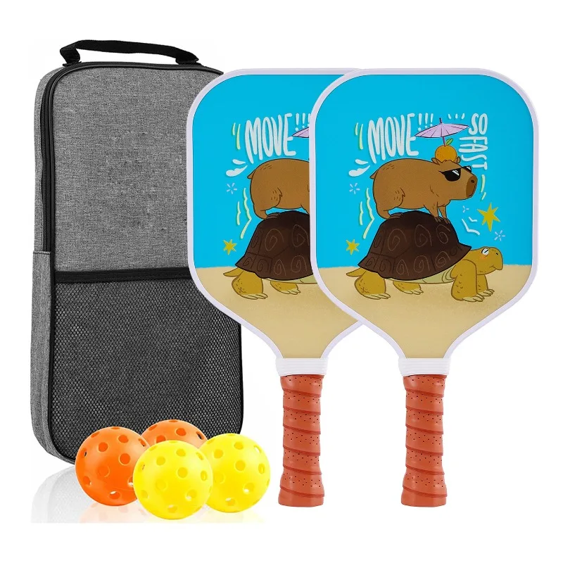 

Zoco Cartoon Print Pattern Pickleball Paddle Set Kids Lightweight Glass Fiber Honeycomb Core Pickleball Gifts for Children