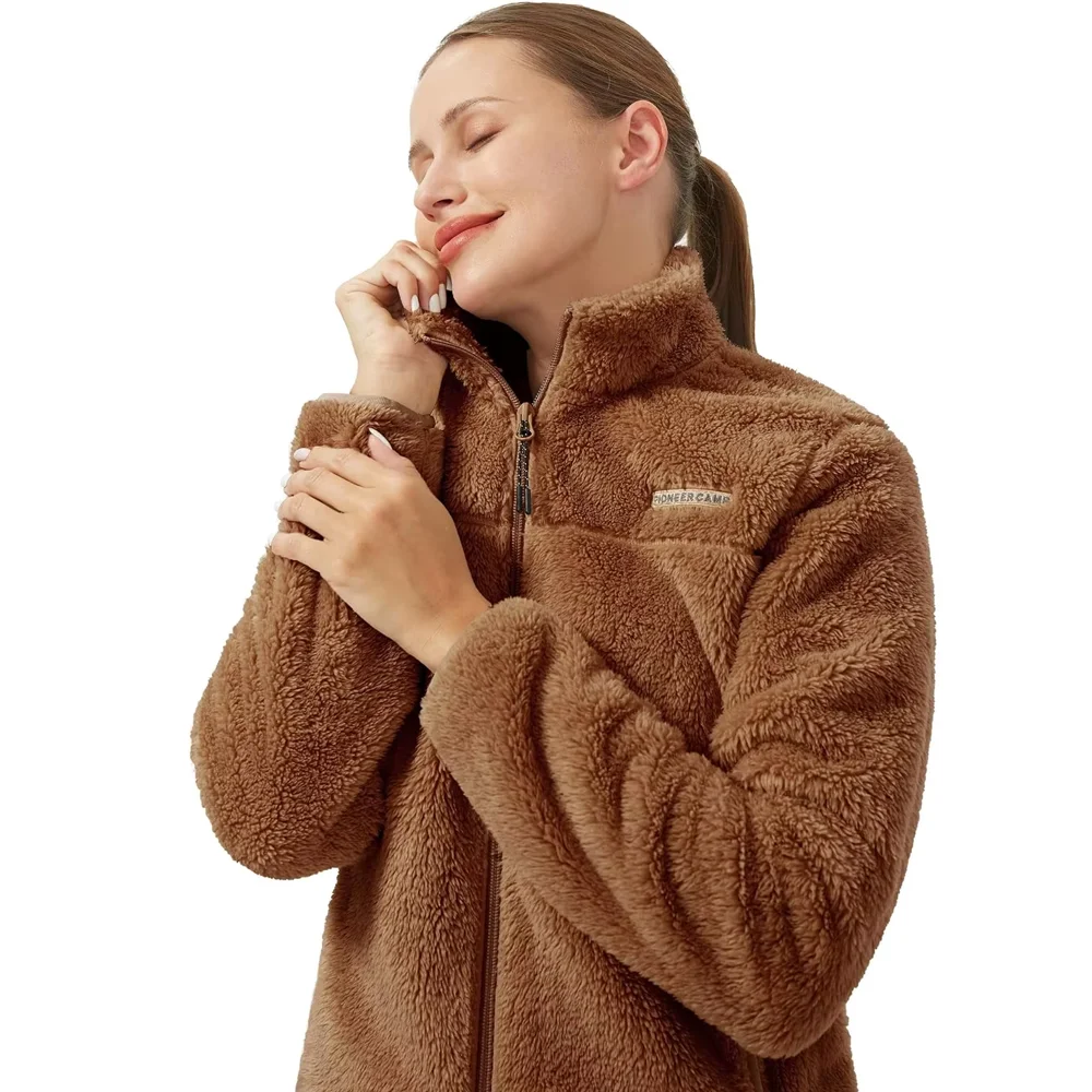

Pioneer Camp Women's Fuzzy Fleece Jacket Lightweight Full Zip Up Warm Soft Fleece Coat for Spring Fall Winter