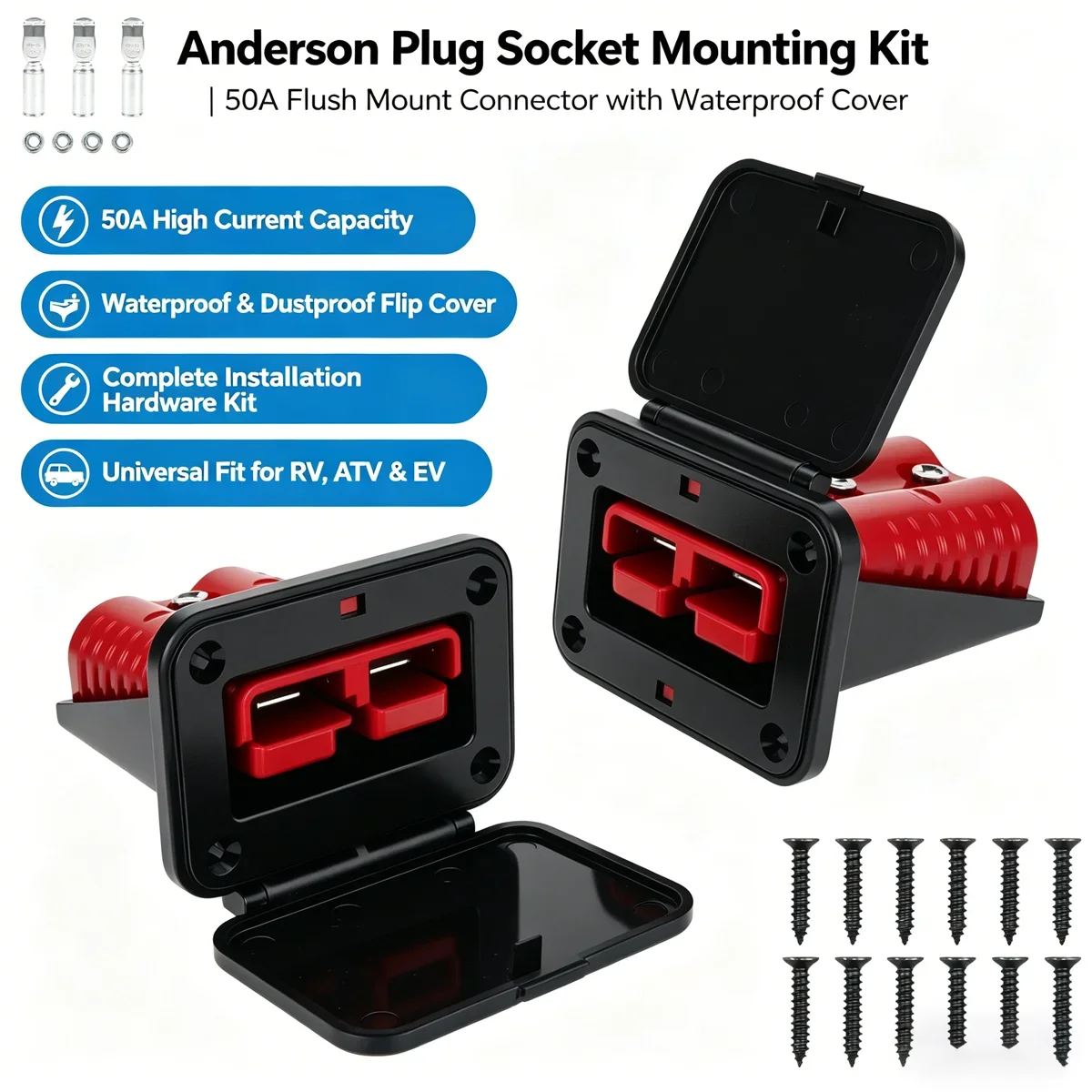 

175A Battery Quick Connect Disconnect Plug Flush Mount Bracket Panel with Dust Cover for Winch RV Trailer Caravan Truck Boat ATV