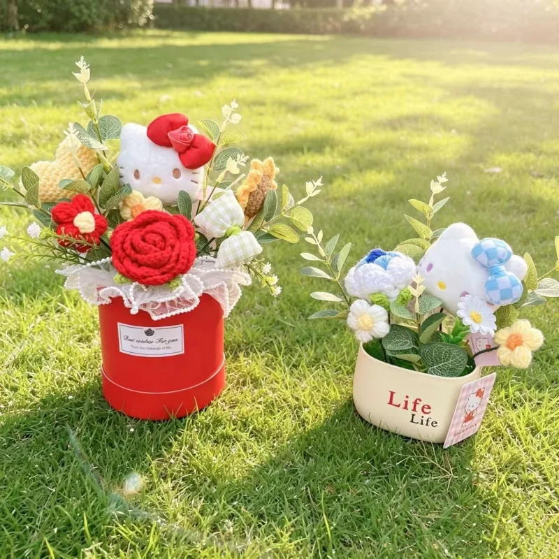 Echte Hellokitty Plüschtiere mit Gehäkelten Blumen Kreative Sträuße Tischdekoration für Zuhause Weihnachts- Geburtstags- und Neujahrsgeschenk – Detail 13