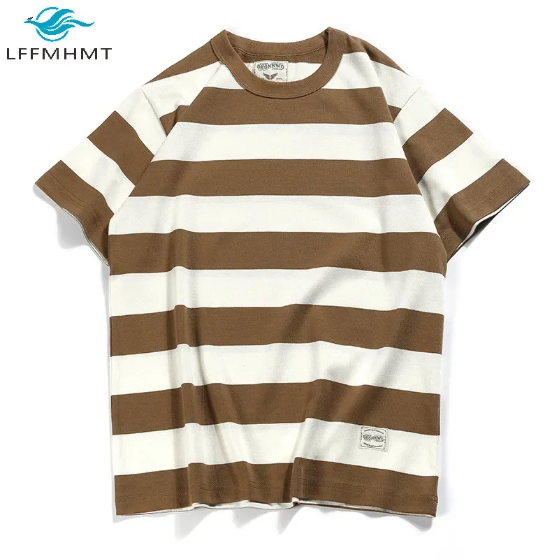 Summer Fashion Short Sleeve T-shirts For Men Classical Zebra Striped Heavy Thick Tees Male Casual Large Size Loose Pullover Tops