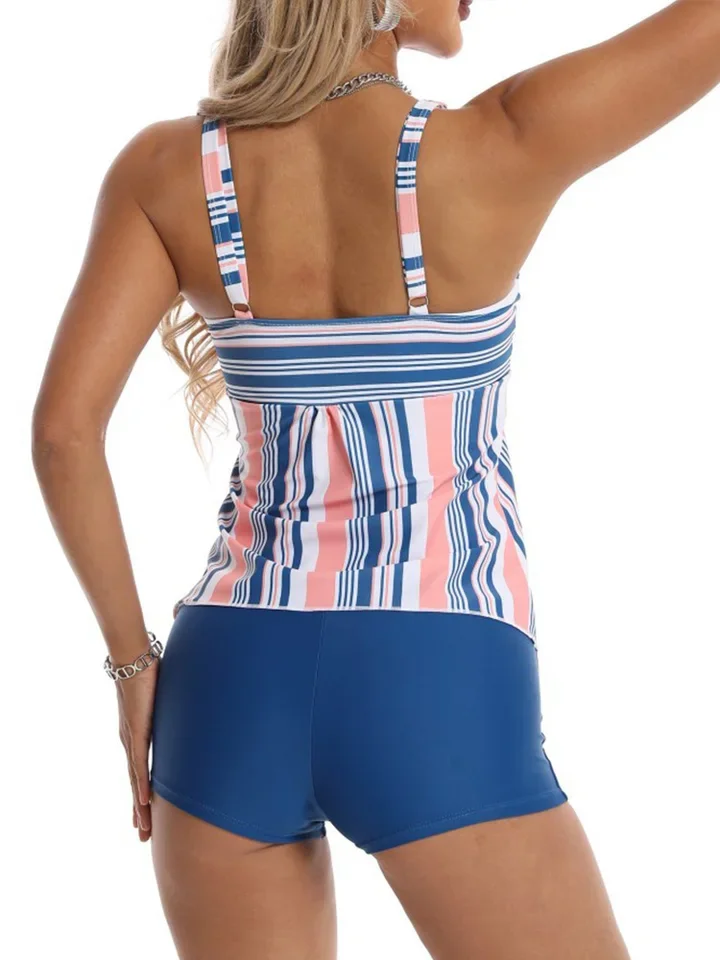 Vzvn Sexy Backless Stripe Bikini 2 Piece Women Split Swimsuit Beach Vacation Bikinis 2025 New All Season Swimwears Bikinis Set