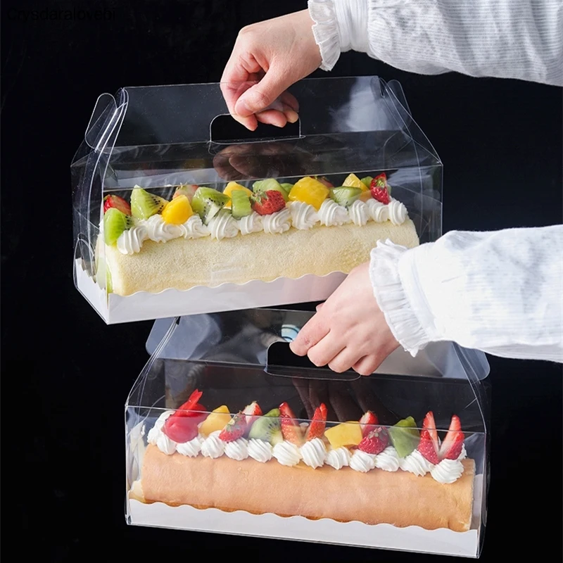 10pcs Swiss Roll Cake Box Packaging Beard Transparent Hand Towel Roll Mousse Wholesale Birthday Wedding Handmade Gift