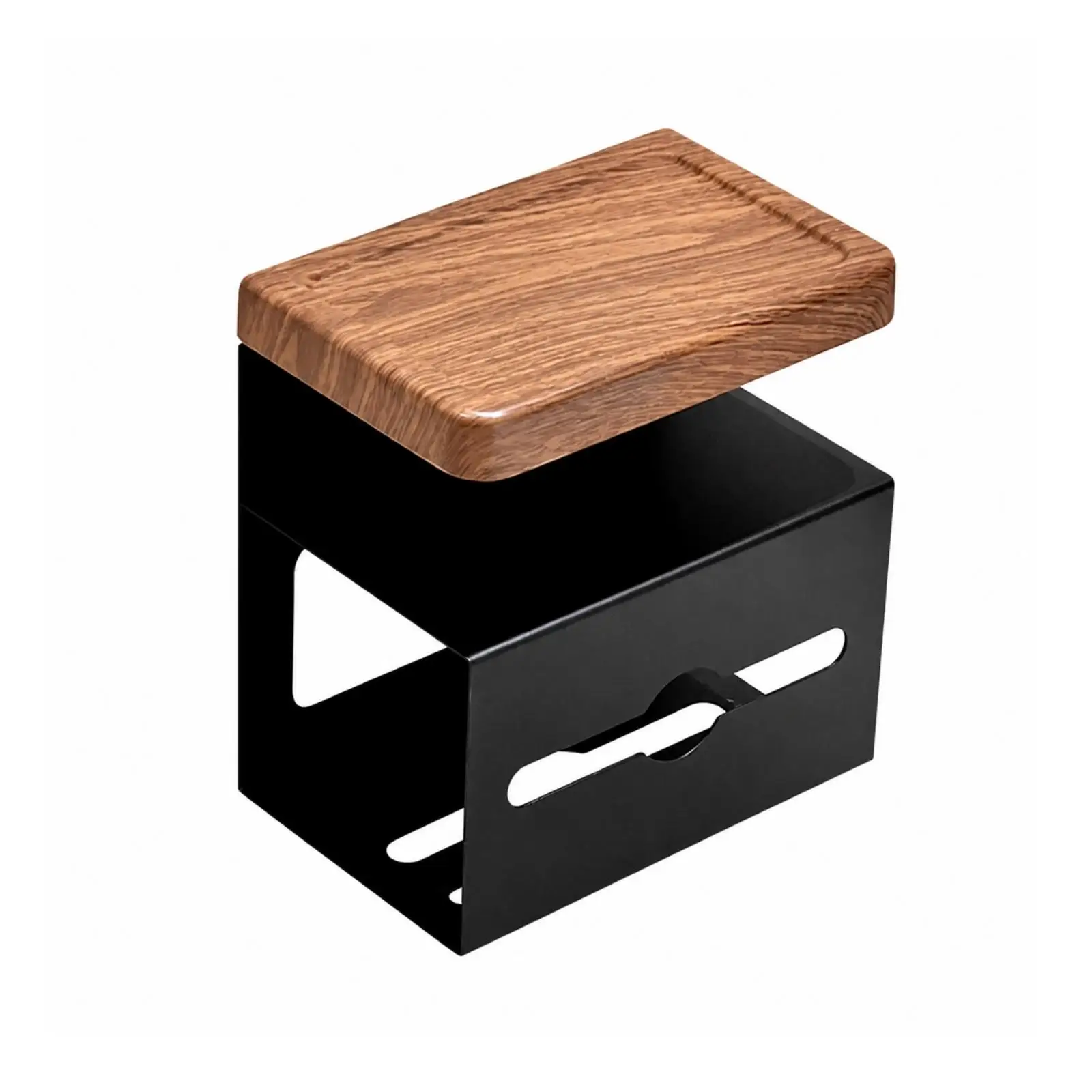Bathroom Tissue Hanger with Upper Shelf Carbon Steel Wood Grain Finish for Toilet Paper Dispenser
