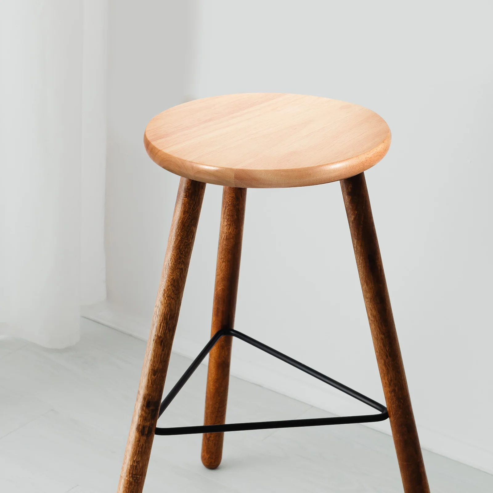 

Solid Wood Round Stool Seat 34 5CM Diameter Steel Frame Bar Chair Replacement for Home Wooden Component
