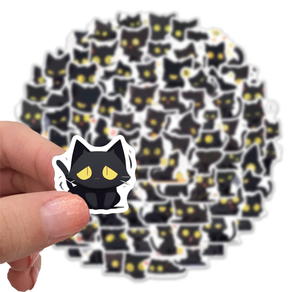 50/100PCS Cartoon Black Cat Stickers Scrapbook Phone Guitar Laptop Luggage Cool Waterproof Sticker Children Classic Toy