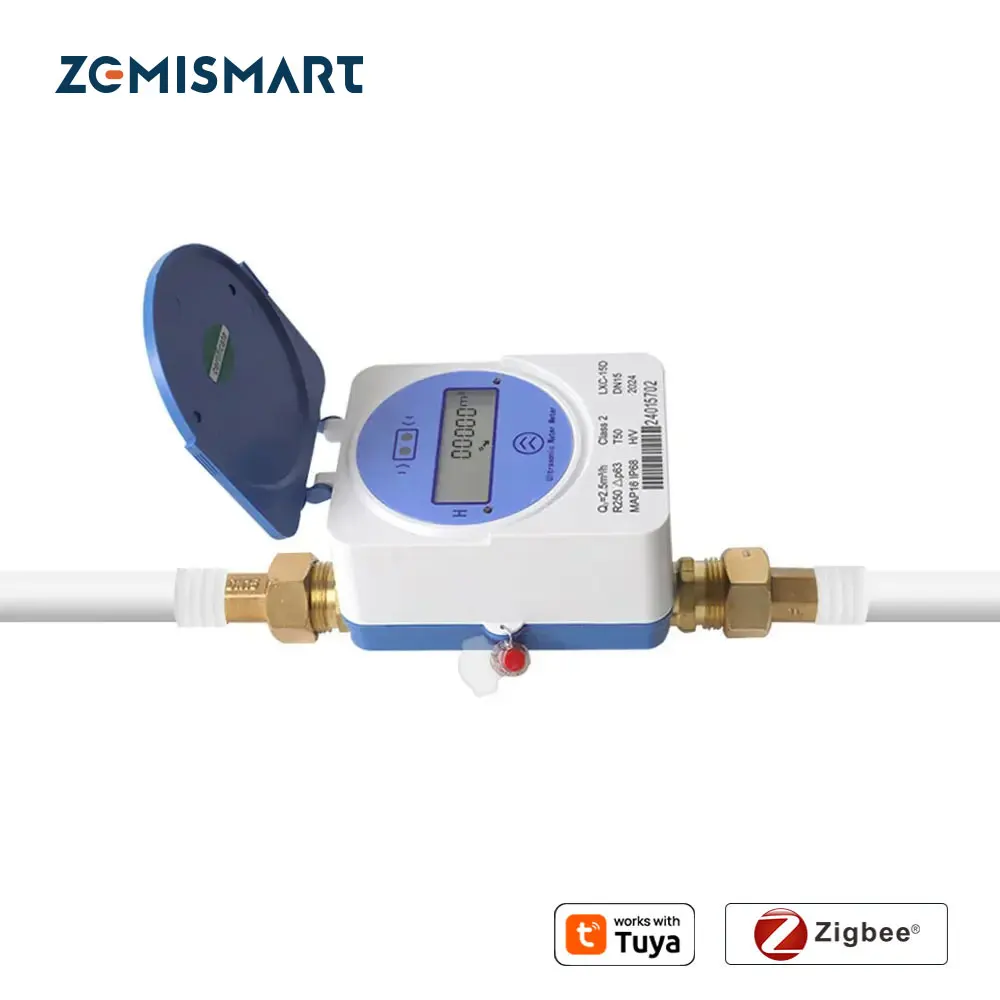 Zemismart Zigbee Ultrasonic Water Meter DN15 DN20 DN25 Smart Monitoring Water Consumption Water Flow LCD Digital Display