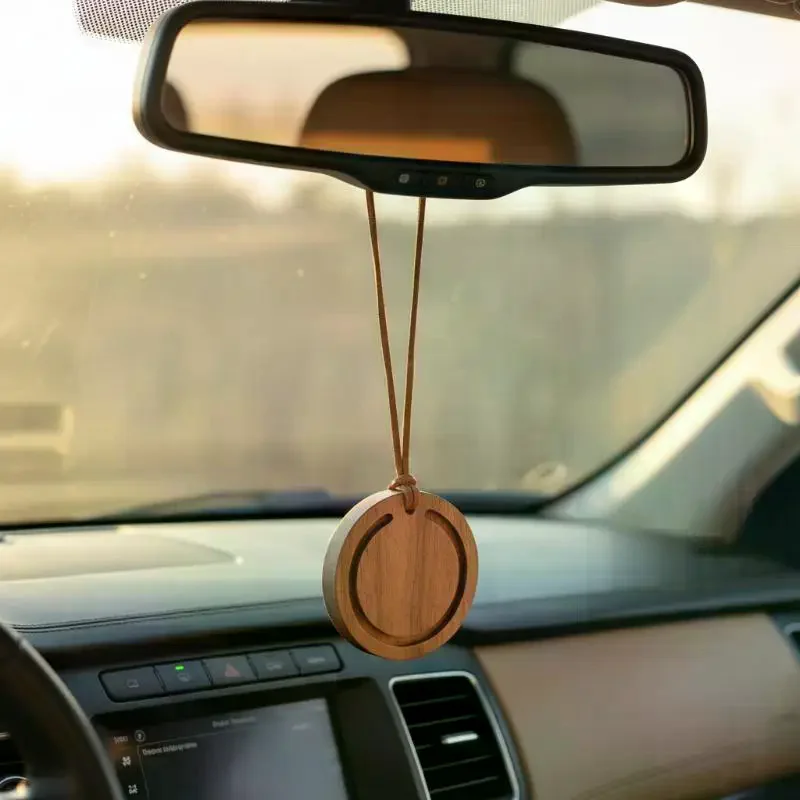 1PC Round Premium Wood Diffuser - Handmade From White Wax Wood And Black Walnut - Elegant Car Suspension Aroma Accessories