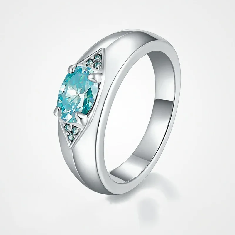 New S925 Silver Jewelry Simple And Fashionable Inlaid With 1CT Blue Moissanite Engagement Ring Selected Gifts for Men and Women