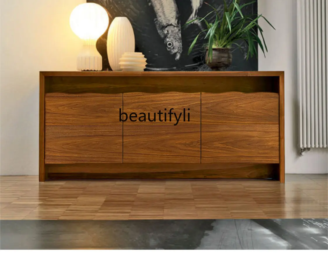 

Solid Wood Storage Cabinet Tea Cabinet Log Section Sideboard Cabinet Black Walnut Living Room Storage Cabinet