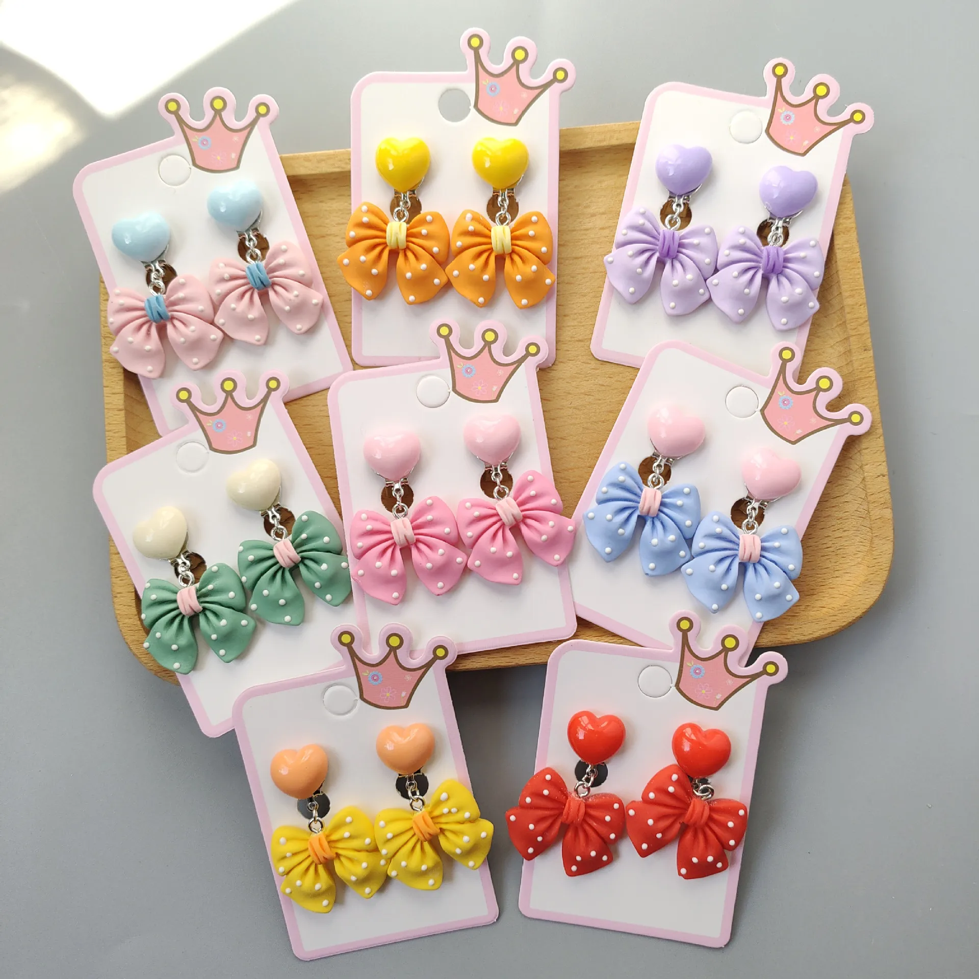 Cute Style Kids Clip-on Earrings, Korean Bow Heart Pendant, Acrylic No-Piercing Earrings for Girls & Students