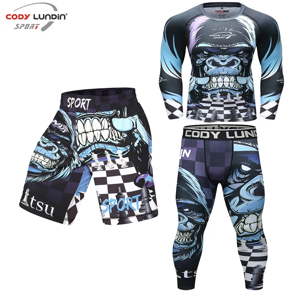 Trajes deportivos de secado rápido para hombre, ropa deportiva para correr, entrenamiento, MMA, BJJ, chándales de boxeo, gimnasio, Fitness, camisa de compresión, pantalones cortos, conjunto