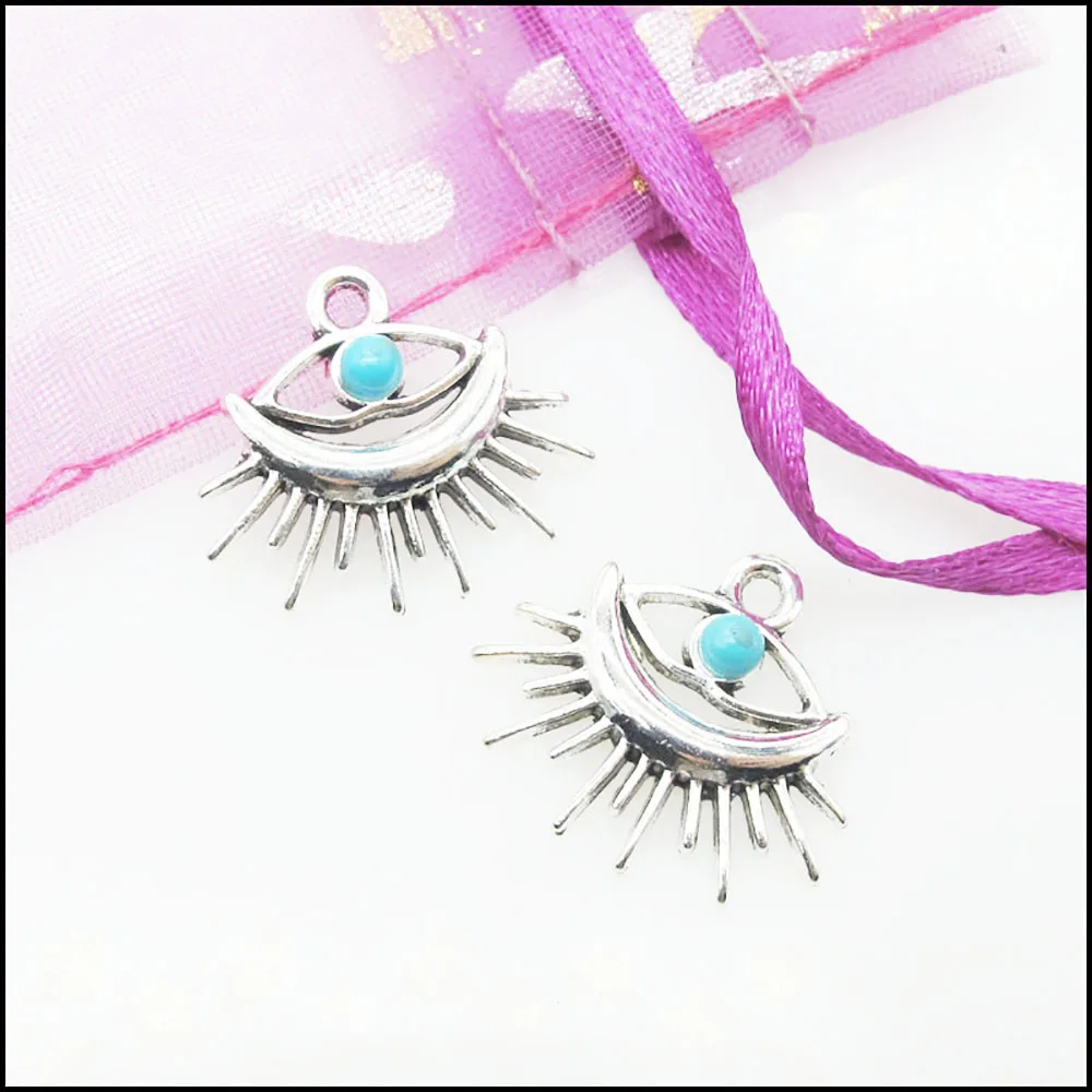 New Retro Plam Leaf Sun Eye Moon Star Flower Charms Antiqued Silver Plated Turquoise Pendants For Gifts Jewelry