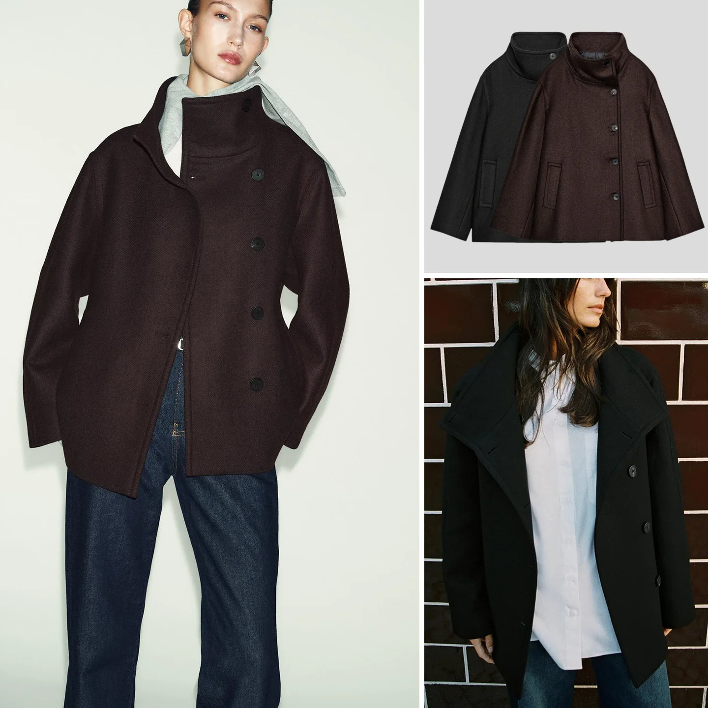 

Spring New Women's Double-Breasted ket Trim Long Sve High Collar ort Coat Jaet Casual Sle Loose Fit Polyester Fiber