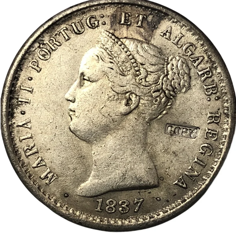 

1837 Portugal 1000 REIS- Maria II Silver Plated coin Exact Copy
