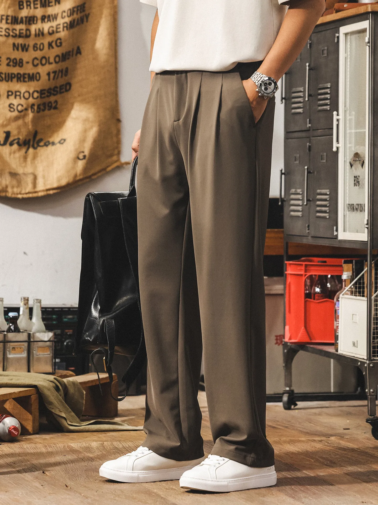 

Легкие в использовании брюки против морщин, мужские летние новые трендовые брендовые тонкие свободные драпированные прямые повседневные брюки