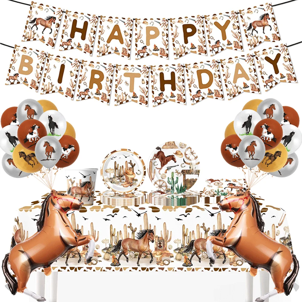 Decoraciones para fiesta de vaquero, vajilla, mantel, pancarta, sombrero de vaquero, bota, globos de caballo, vaquero del Salvaje Oeste, cumpleaños, regalos de fiesta de rodeo