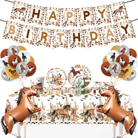 Cowboy Party Decorations Tableware Tablecloth Banner Cowboy Hat Boot Horse Balloons Wild West Cowboy Birthday Rodeo Party Favors
