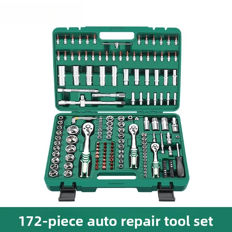 172PCS Auto Repair Tool Set with 72-Tooth Ratchet and Green Storage Case