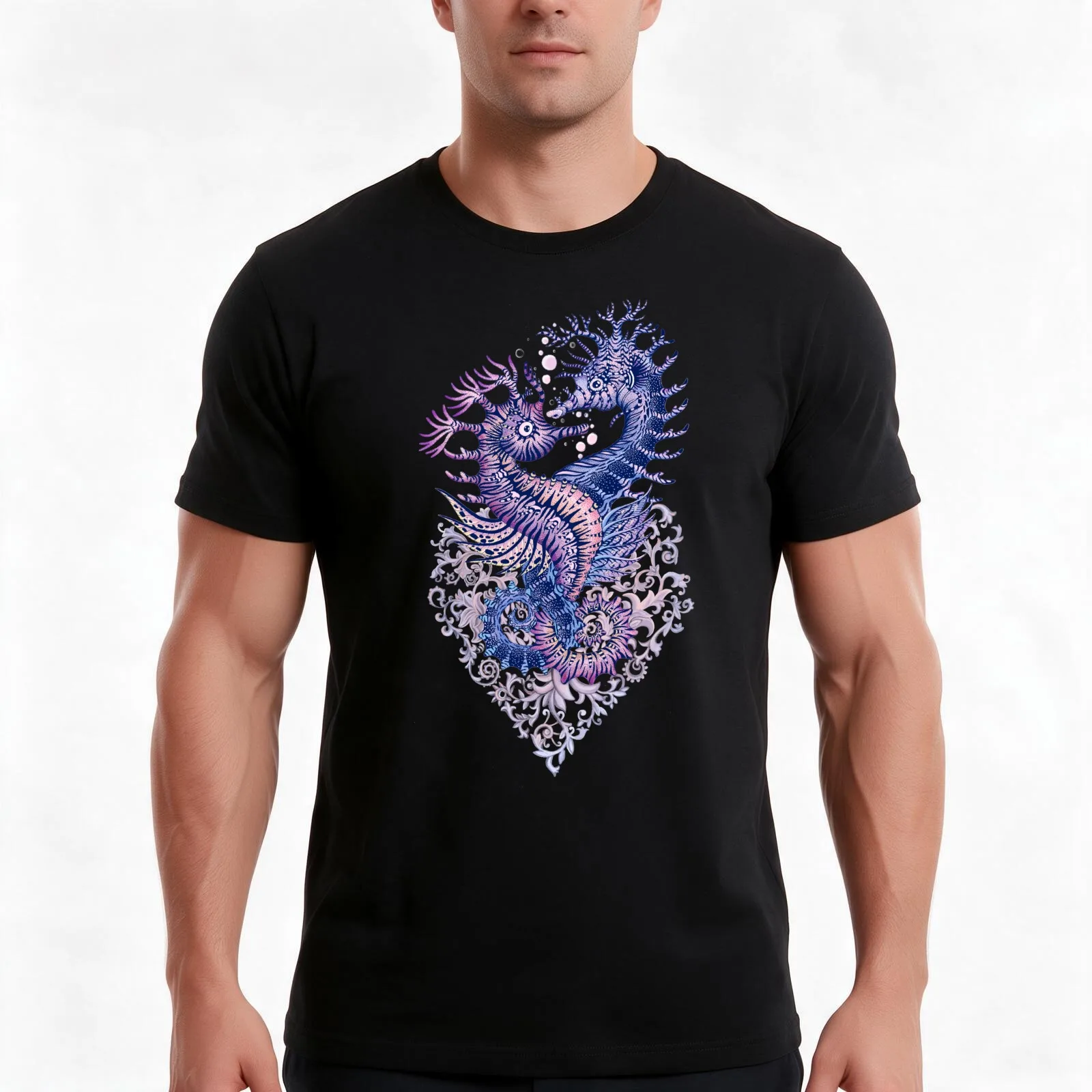 Seahorse Tattoo T-Shirt Summer Casual Cotton Tee Oversized Streetwear Tops Vintage Graphic Print Loose Fit Short Sleeve
