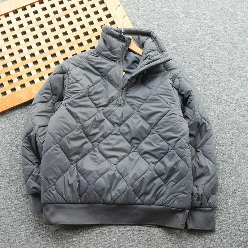 Japanese Style Men's Stand Collar Half Zipper Cotton Padded Jacket Shell Pattern Quilted for Warmth Pullover Parkas Niche Loose