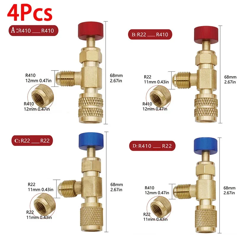 

2/4 шт. клапан для зарядки хладагента, R12 R410, предохранительный адаптер, шаровой клапан управления потоком для коллектора кондиционера