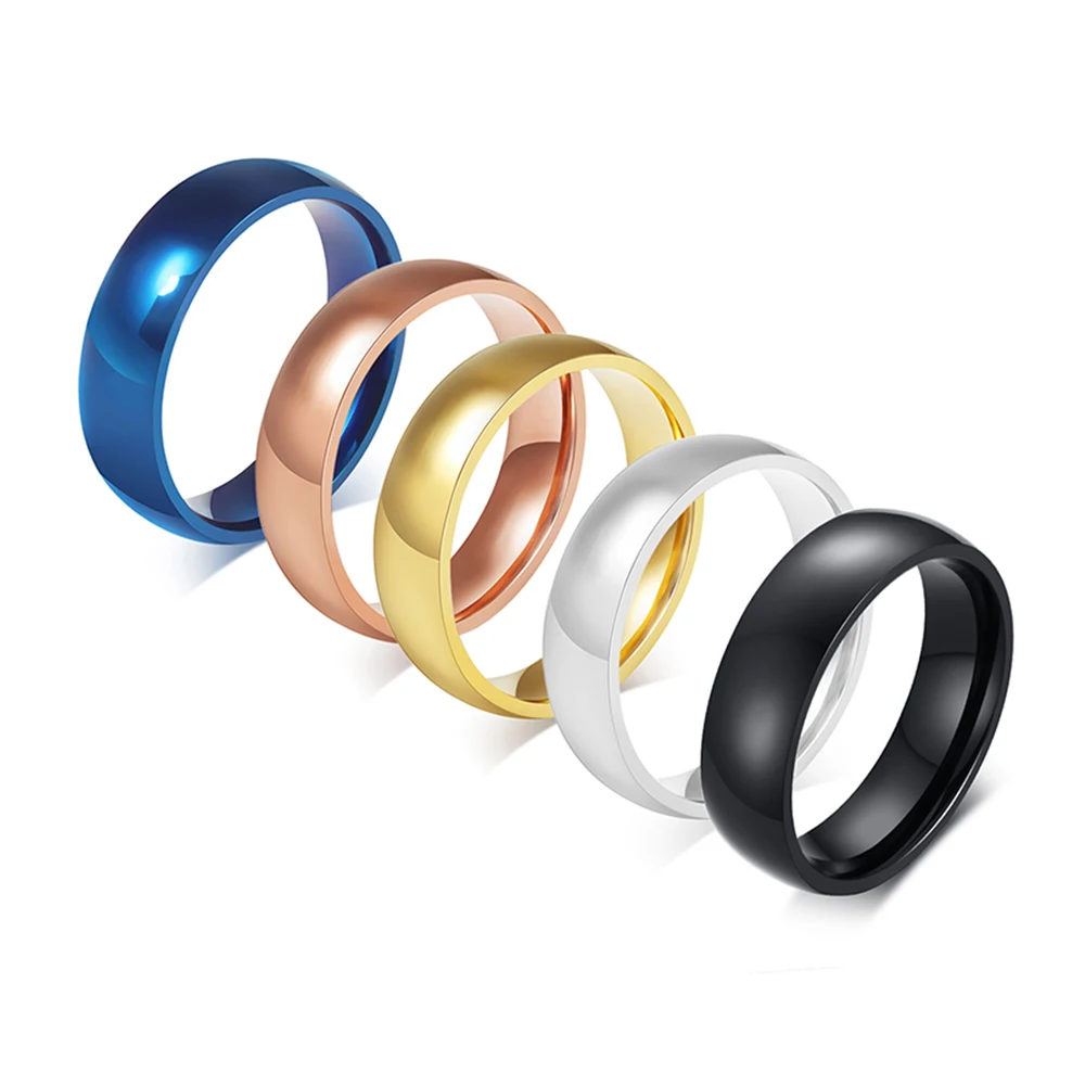 Unisex 6mm Classic Black Blue Rose Gold Color Men Rings Fashion Jewelry Stainless Steel Big Size 4 5 6 7 8 9 10 11 12 13 14 15