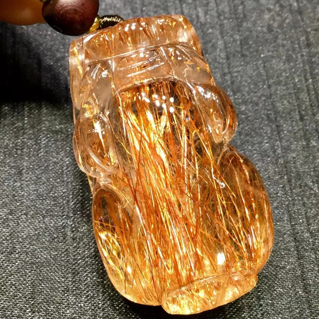 Natural Copper Rutilated Quartz Pendant Necklace Jewelry 46*28*21.5mm Pi Xiu Gold Yellow Rutilated Women Men AAAAAAA