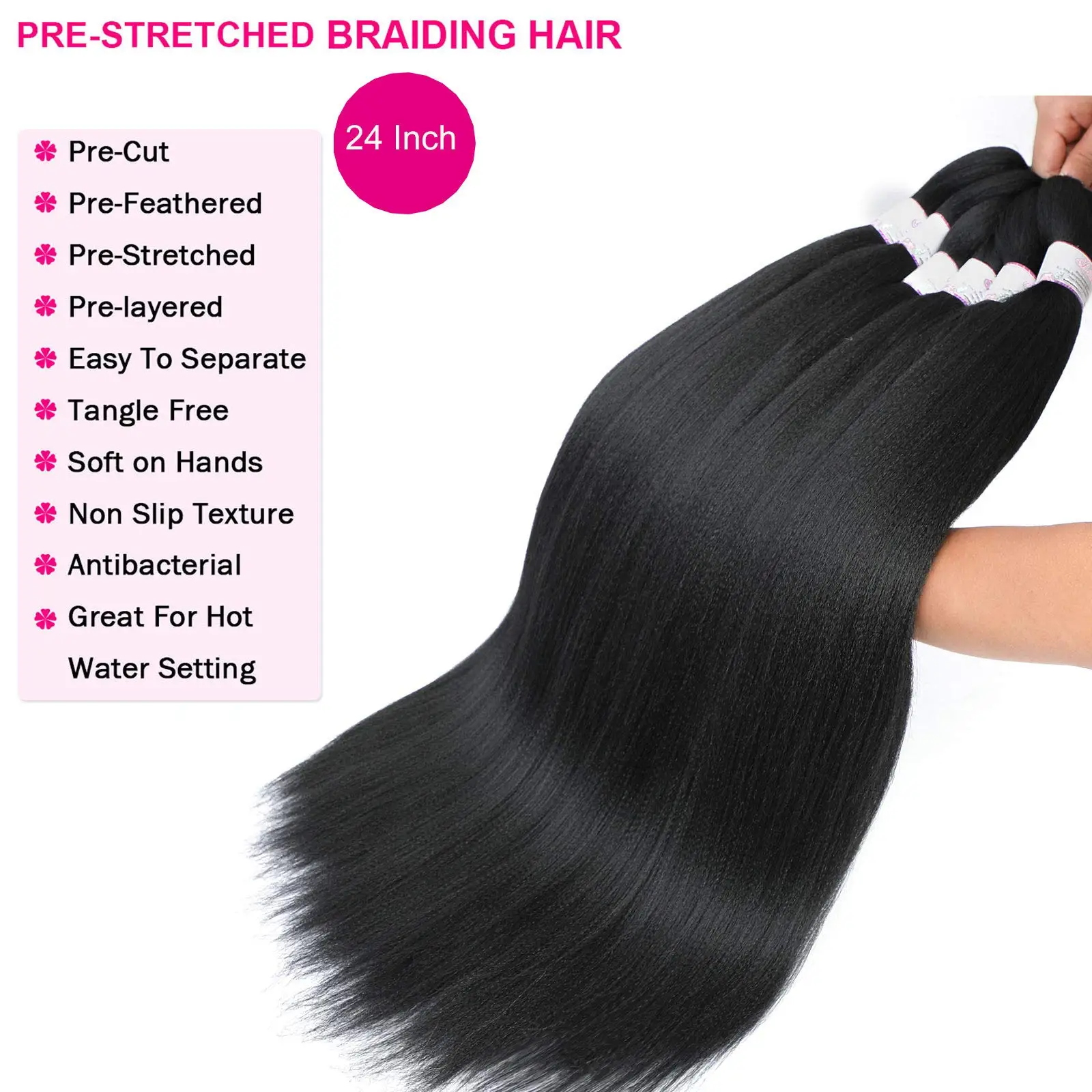 Braiding Hair,24 Inch 8 Packs Pre Stretched Braiding Hair,Brown Prestretched Hair For Black Women Synthetic Hair Extension