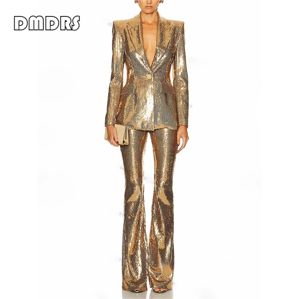 

Dazzling Sequined Suit Set for Women, Suoer Slim Fitting Women's 2-Piece Party Suit Jacket Pants Set, S-XXL Night Prom Outfit