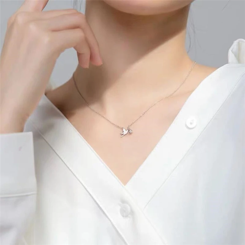 Sole Memory Little Bird Swallow Dove 925 Sterling Silver Clavicle Chain Female Necklace For Women Birthday Gift NE543