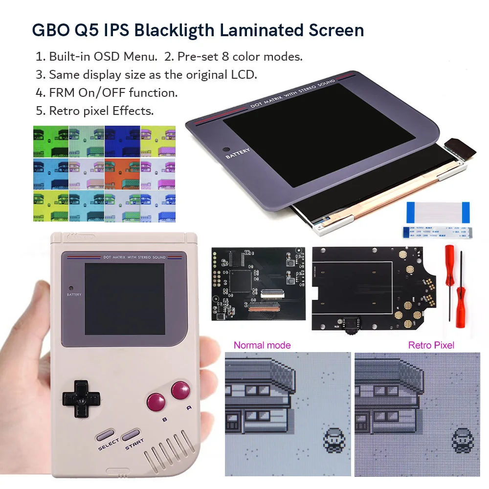 

Q5 Laminated IPS LCD High Brightness iPS Backlight Kit with OSD Menu For GameBoy DMG Console GB DMG IPS LCD Kit