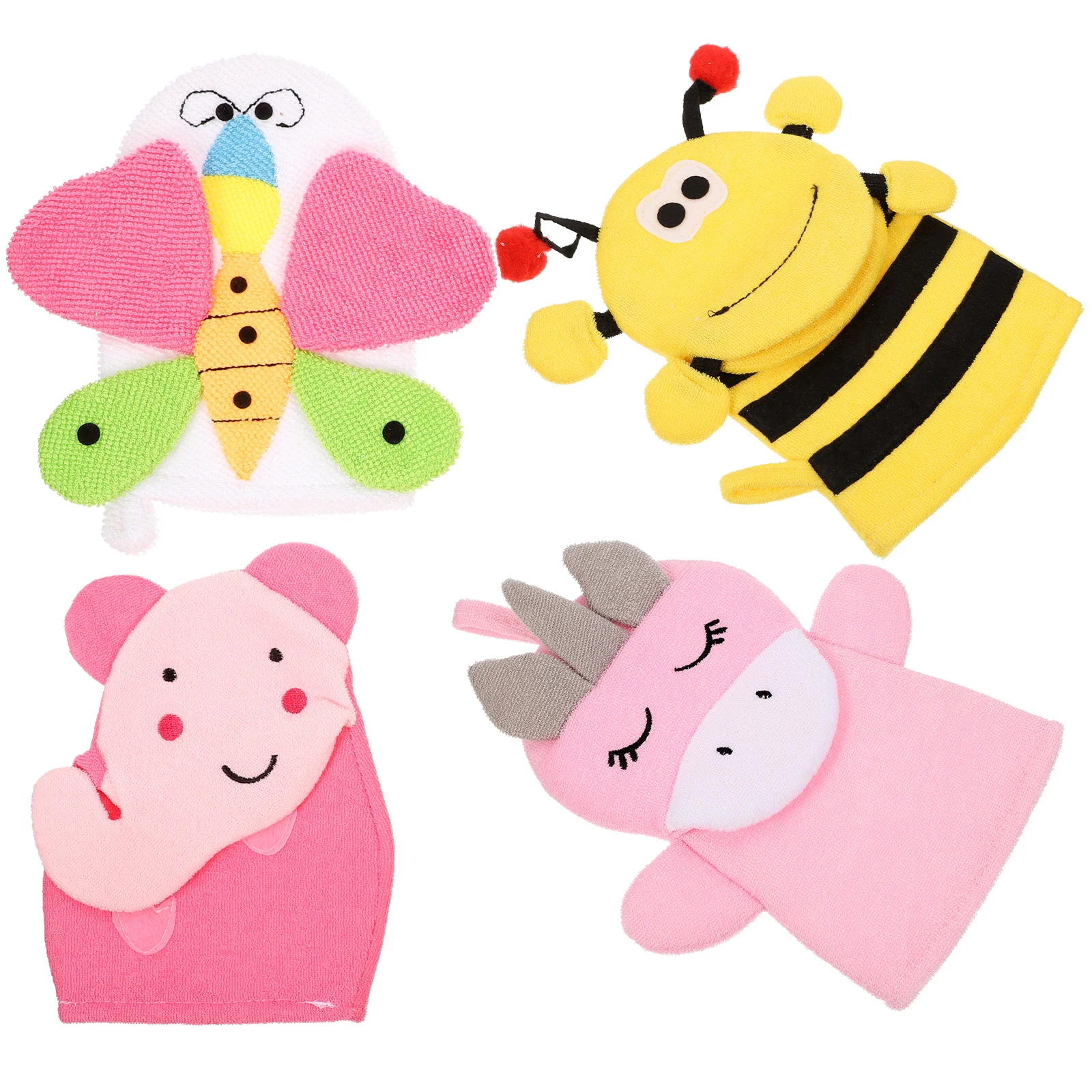 

4Pcs Child Cartoon Bath Gloves Supple Texture Body Shower Mitts for Exfoliating Dead Skin Removal Bathing Foaming Glove Adorable