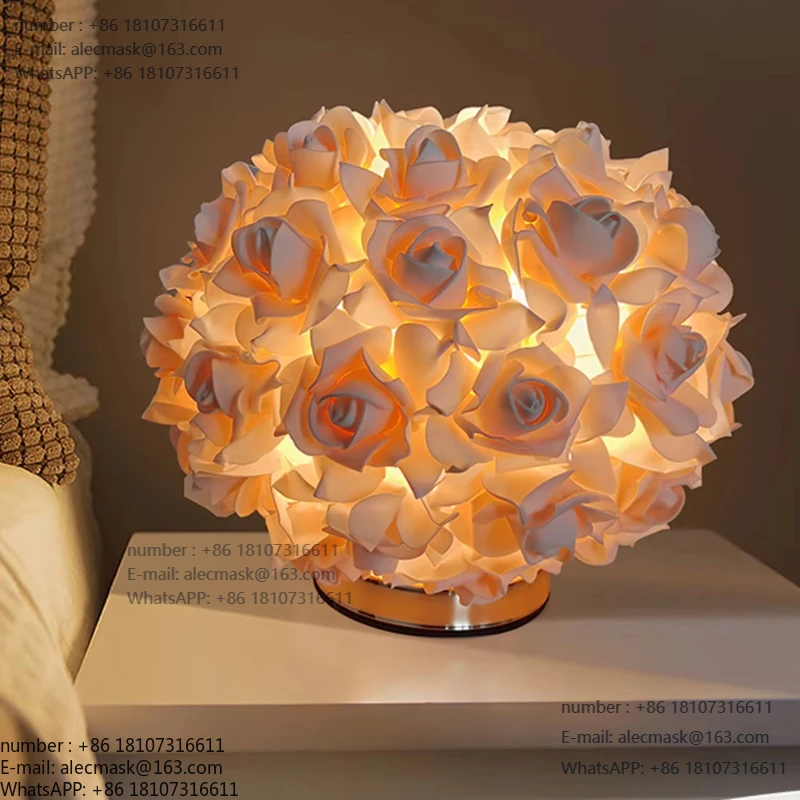 

New Style Romantic Metal Rose Flower Modern Desk Light Study Work Bedside Read Room Led Table Lamp