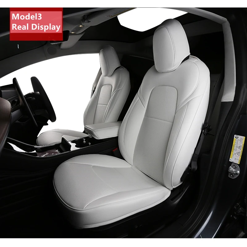 

Tesla Model 3 Custom Fit Car Seat Cover Accessories For Model Y Full Covered High Quality Leather 5 Seaters Cushion White