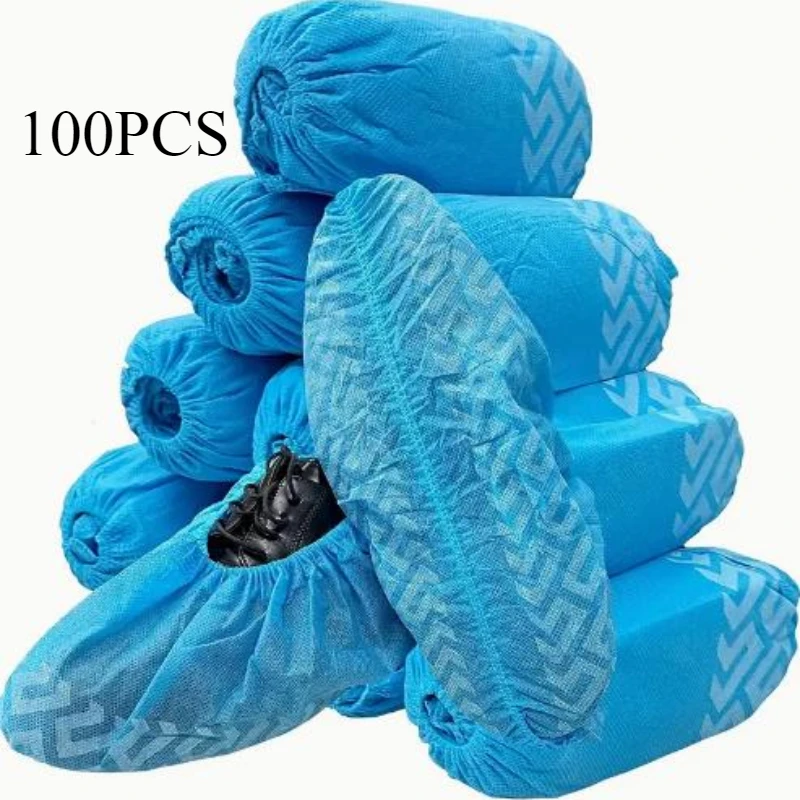 100PCS Blue Disposable Shoe Covers Non-Slip Dustproof Tear-resistant Thickened Indoor Carpet Floor Protection Fabric Overshoes