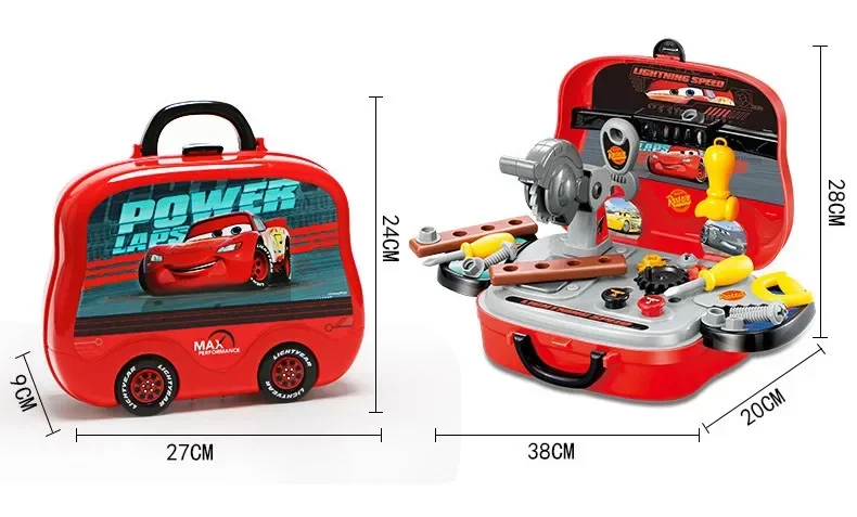 Disney-Mickey Mouse Cars Toy Set para Meninos, Relâmpago McQueen, Caixa de Ferramentas Infantil, Play House, Brinquedos Infantis, Presente de Aniversário