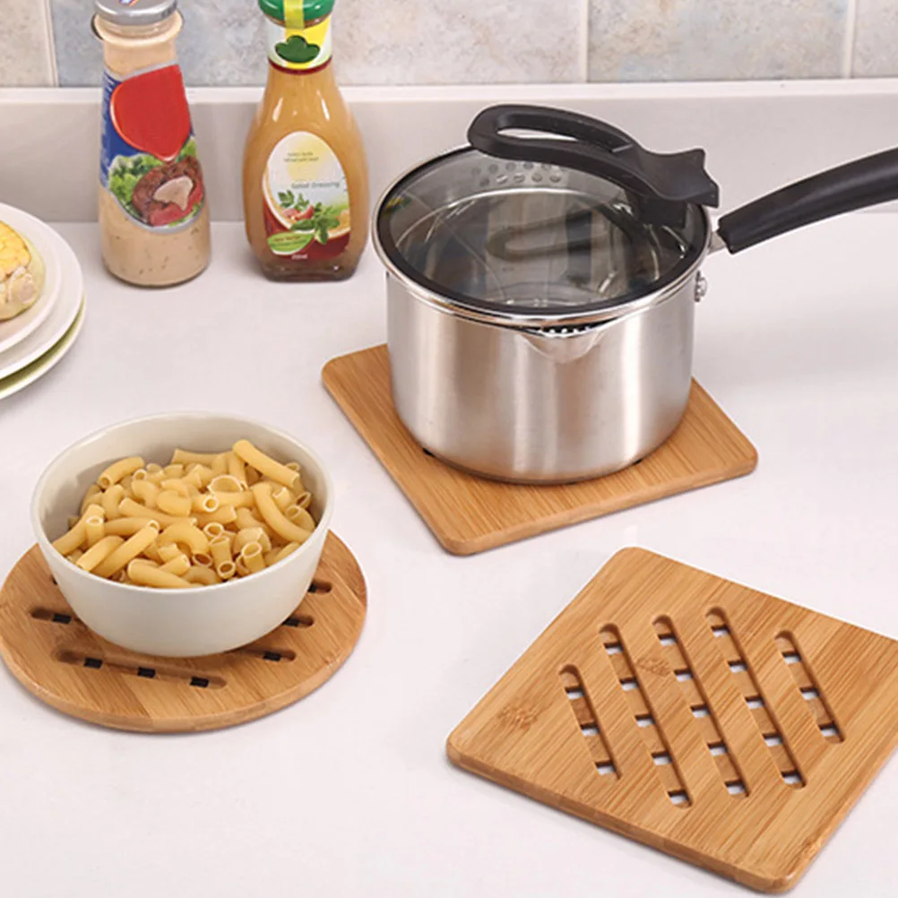 

2Pcs Bamboo Heat Insulated Pad Thick Anti-Scalding Hollow Design Drain Quick for Pan Bowl Cup Table Mat Eco-Friendly