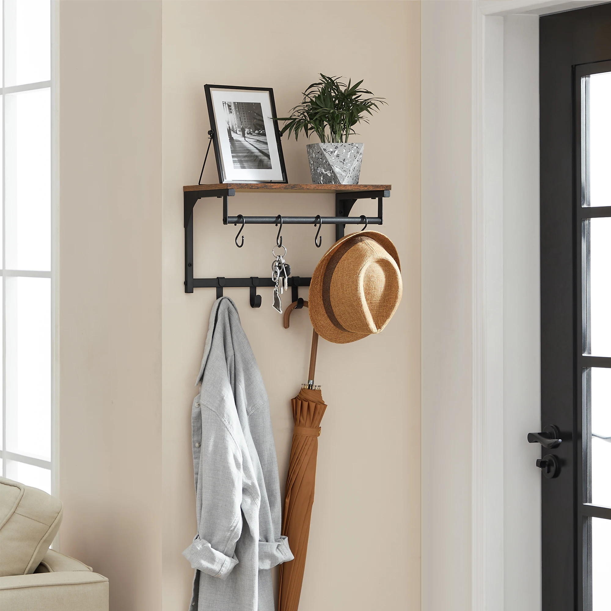 VASAGLE Wandgarderobe, Wandregale mit 8 Haken, 40 x 24 x 24 cm (L x B x H)